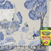 1950s Vintage Wallpaper Blue Scenic Garden