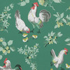 1940s Vintage Wallpaper Rooster Hen Chicks on Green