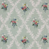 1940s Vintage Wallpaper Blue Yellow Red Bouquets on Green