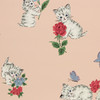 1940s Vintage Wallpaper Kittens & Flowers on Pink