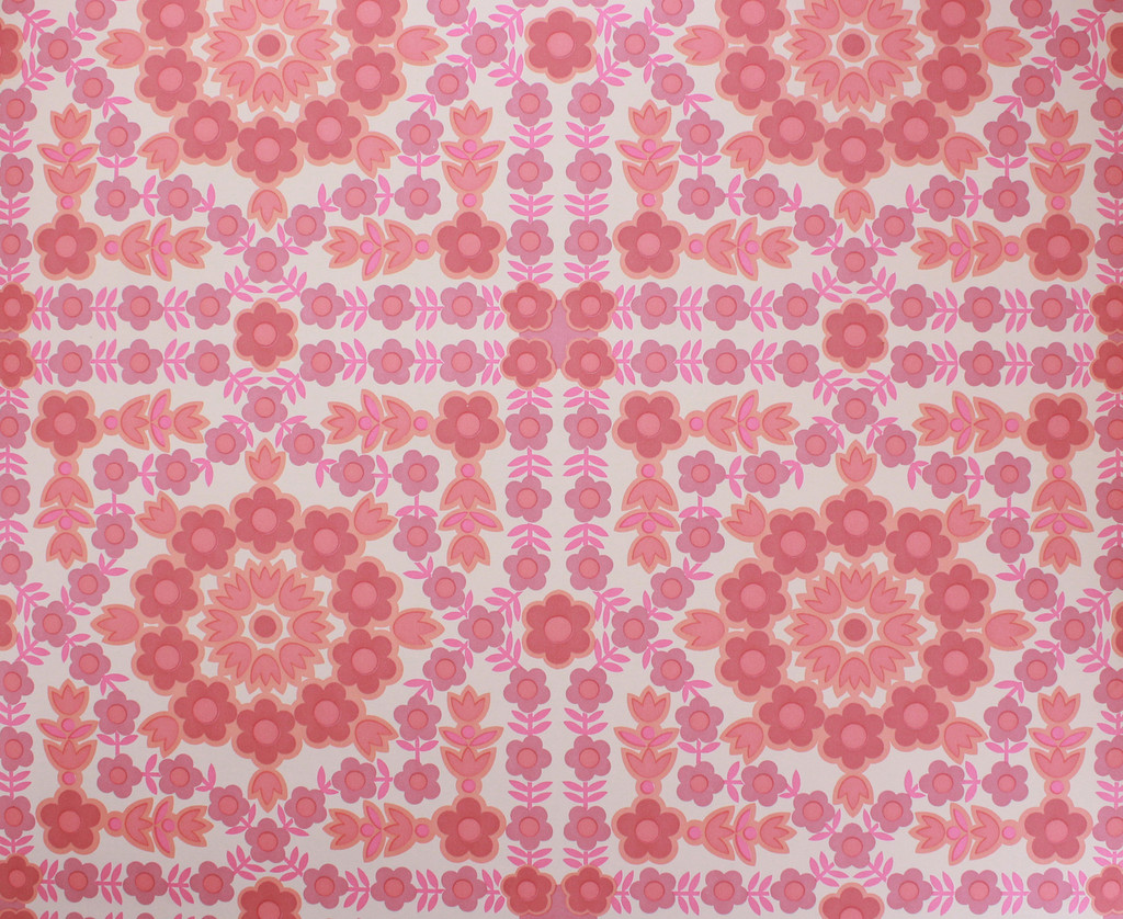 1970s Vintage Wallpaper Retro Pink Geometric Floral