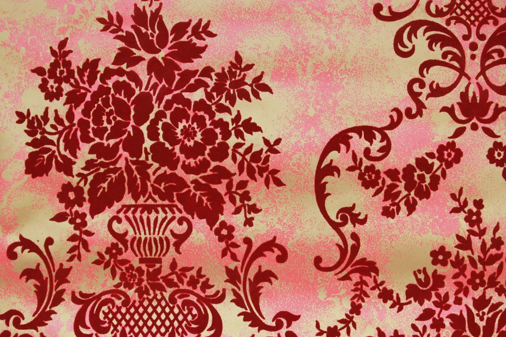 1970s Vintage Wallpaper Red Flock Contact Peel n Stick - Rosie's