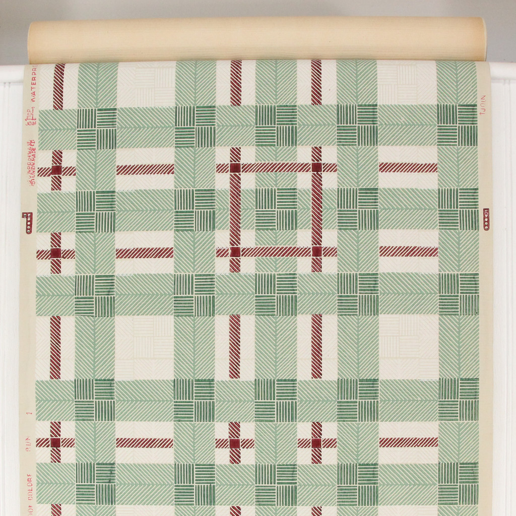 1940s Vintage Wallpaper Green Red Plaid