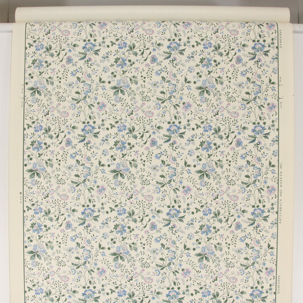 1950s Vintage Wallpaper Blue and Lilac Floral