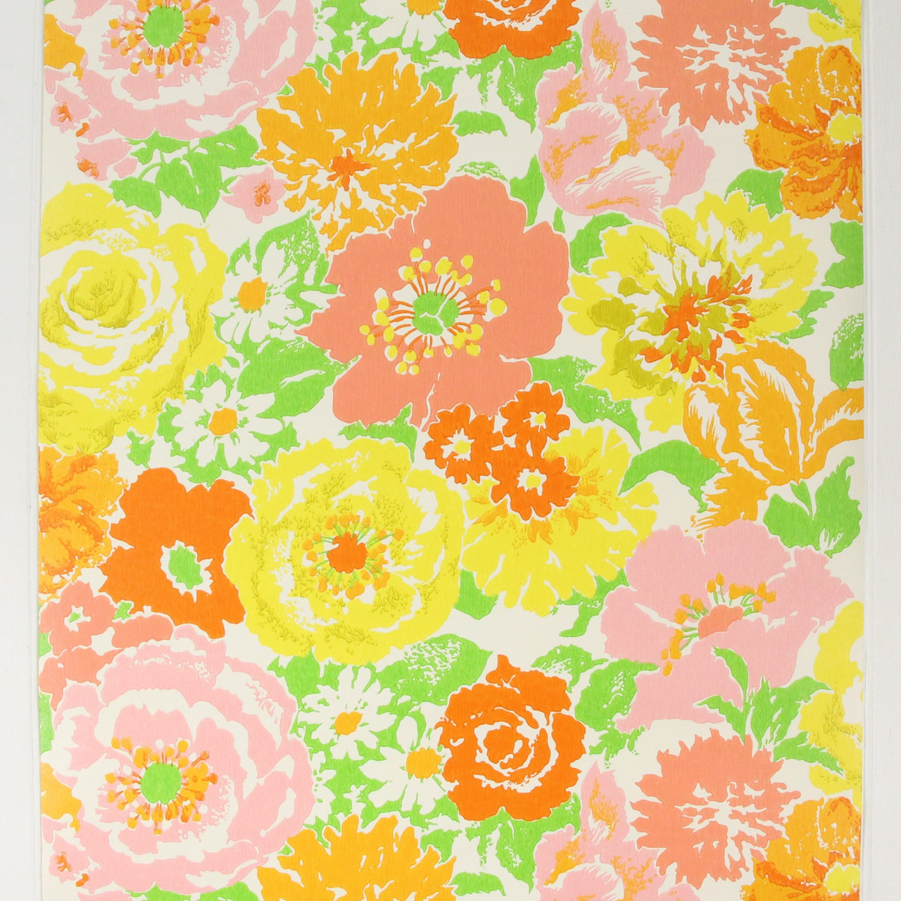 1970s Retro Vintage Wallpaper Pink Yellow Green Flowers - Rosie's ...