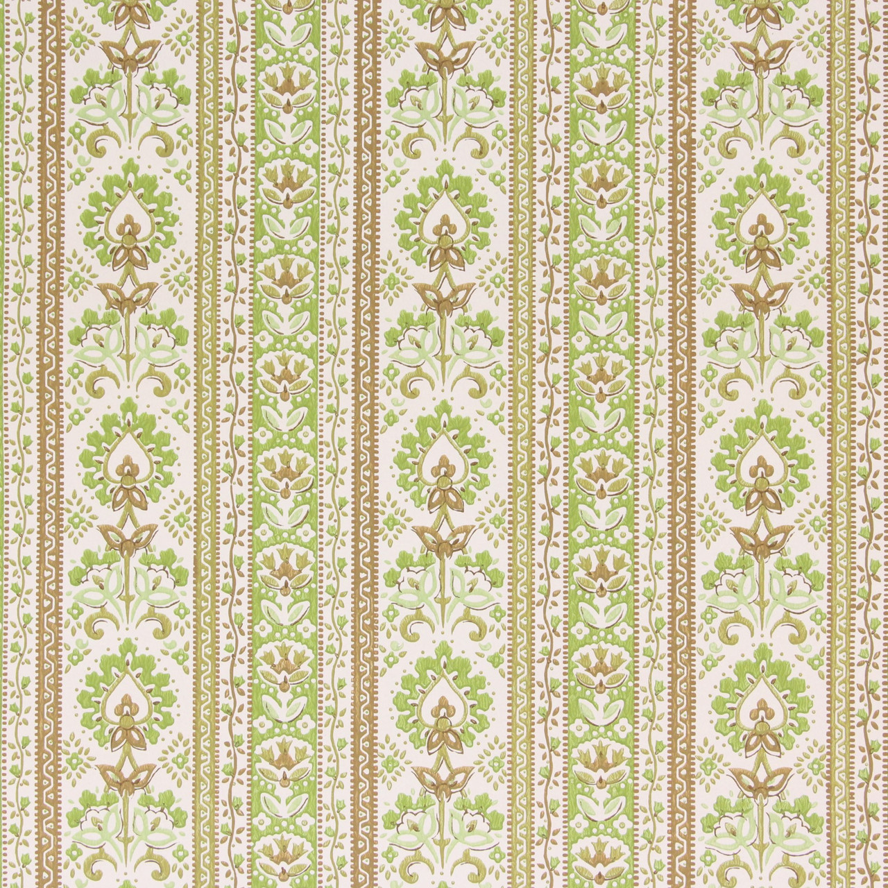 1970s Vintage Wallpaper Green Floral Stripe - Rosie's Vintage Wallpaper