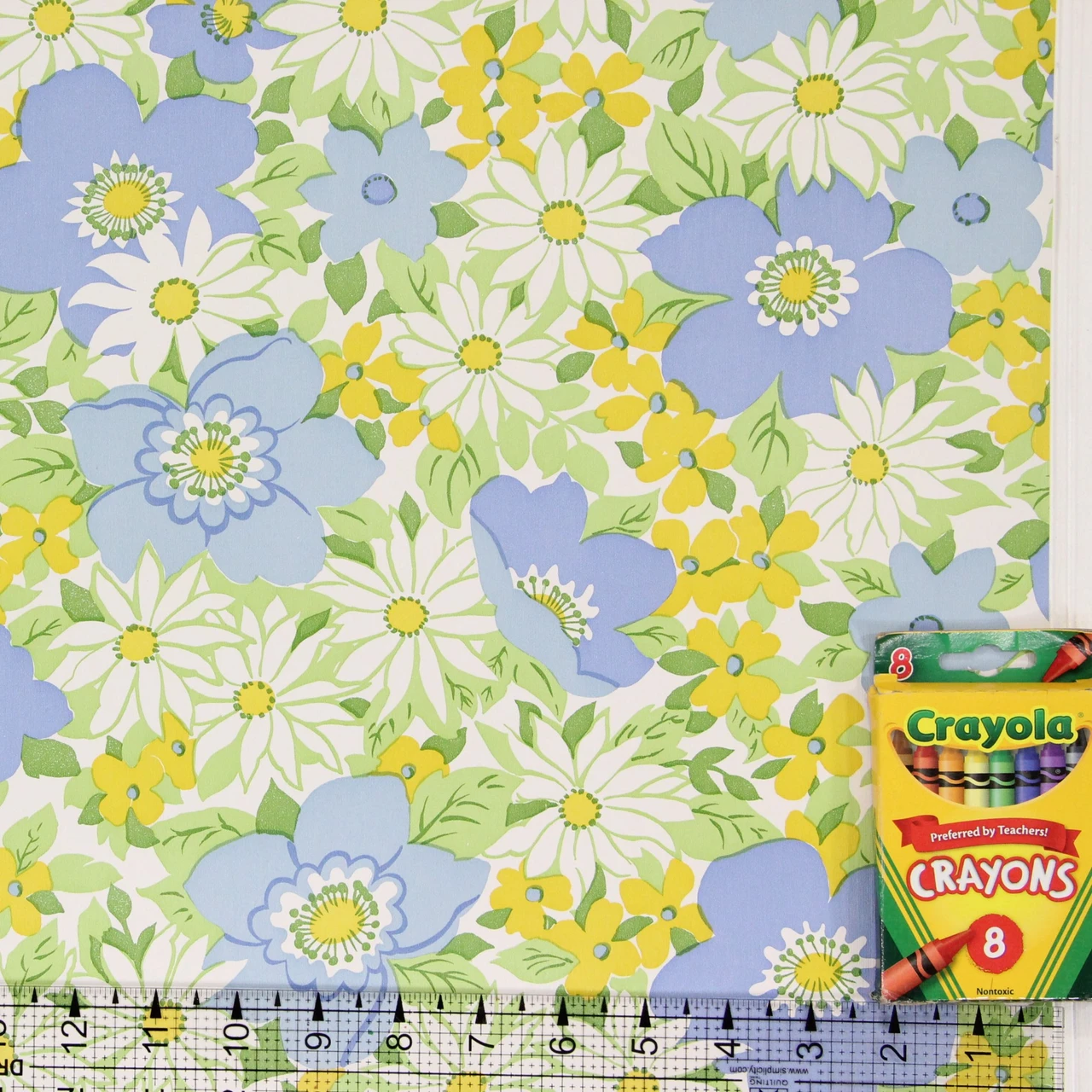 1970s Vintage Wallpaper Retro Flowers Blue and White - Rosie's Vintage ...