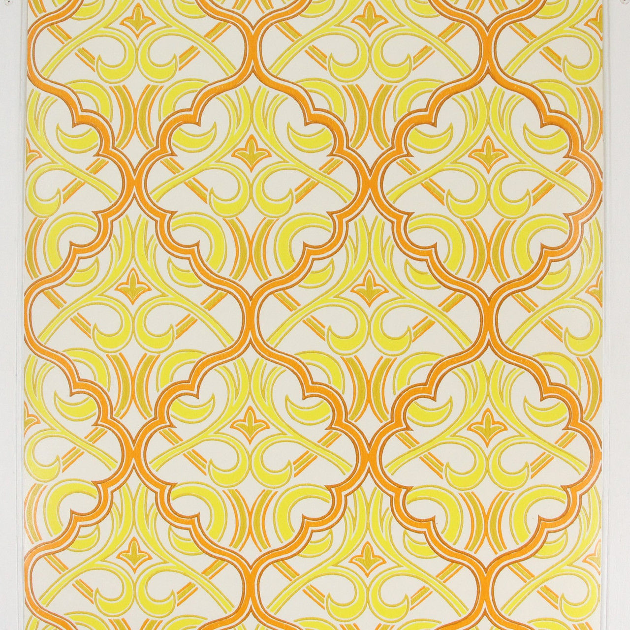 1970s Vintage Wallpaper Retro Orange and Yellow Geometric Design ...