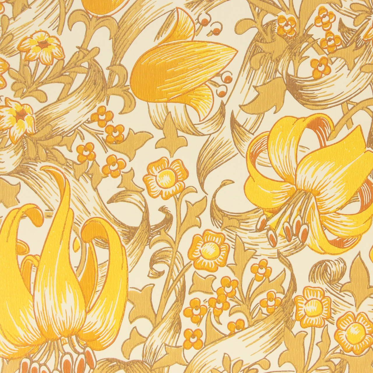Hình nền hoa vàng cam cổ điển thập niên 1970: Hình nền hoa vàng cam cổ điển này là một phiên bản tuyệt vời của thiết kế hoa cổ điển thập niên