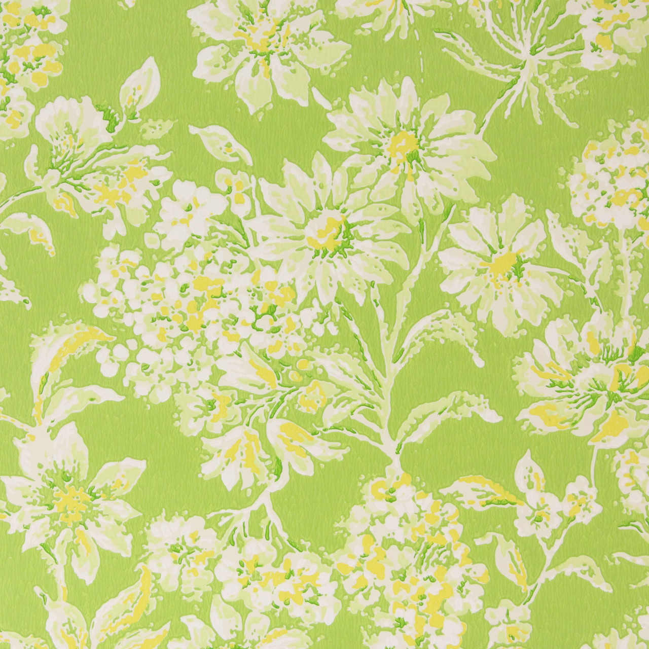 Yellow & green floral vinyl…  Vintage Wallpapers - Online Shop