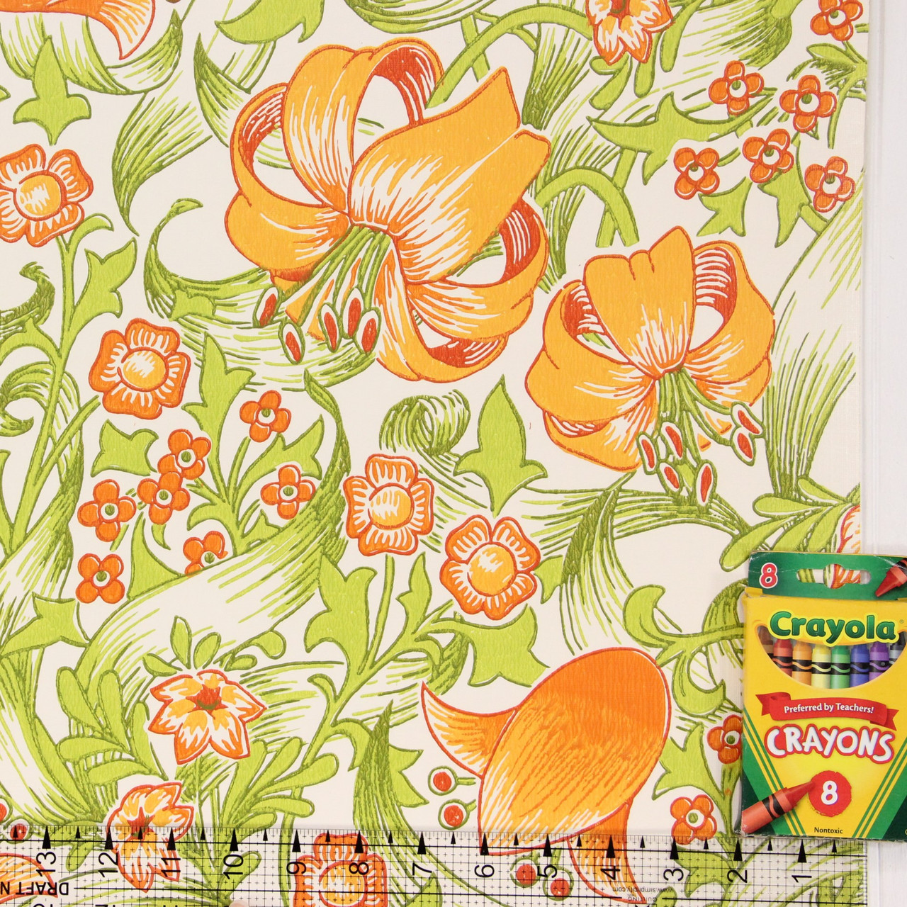 1970s Retro Vintage Wallpaper Orange Flowers - Rosie's Vintage Wallpaper
