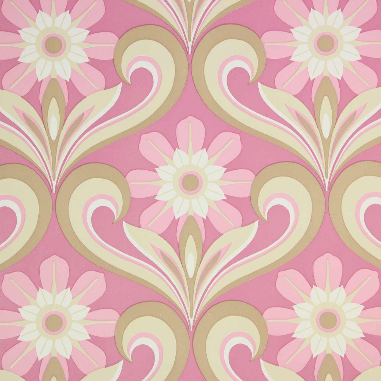 1970s Vintage Wallpaper Retro Pink Flower - Rosie's Vintage Wallpaper