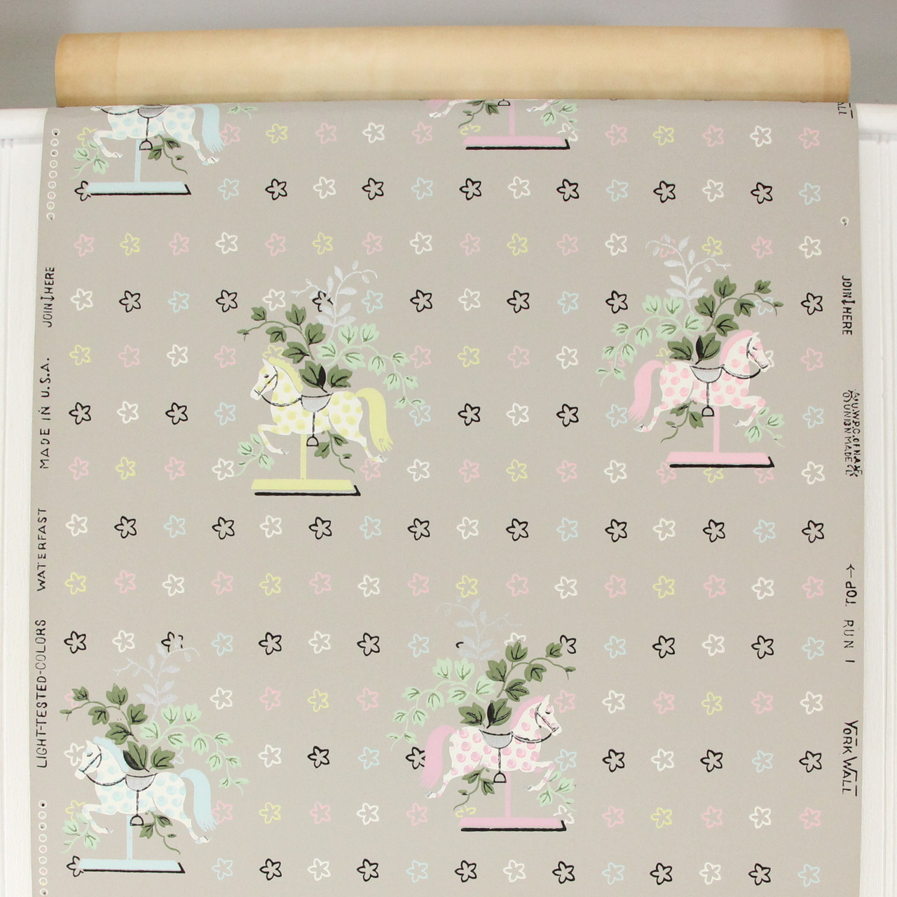 1940s Vintage Wallpaper Pink Nursery Rocking Horse - Rosie's Vintage ...