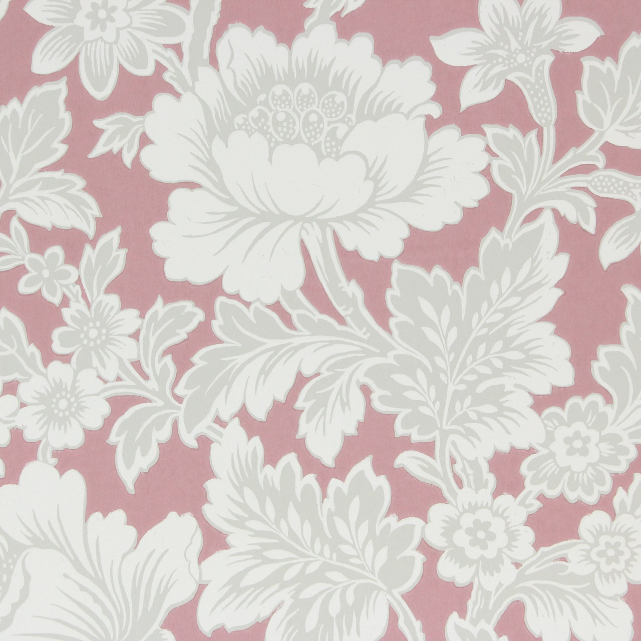 1940s Vintage Wallpaper Pink and White Floral on White Stripe