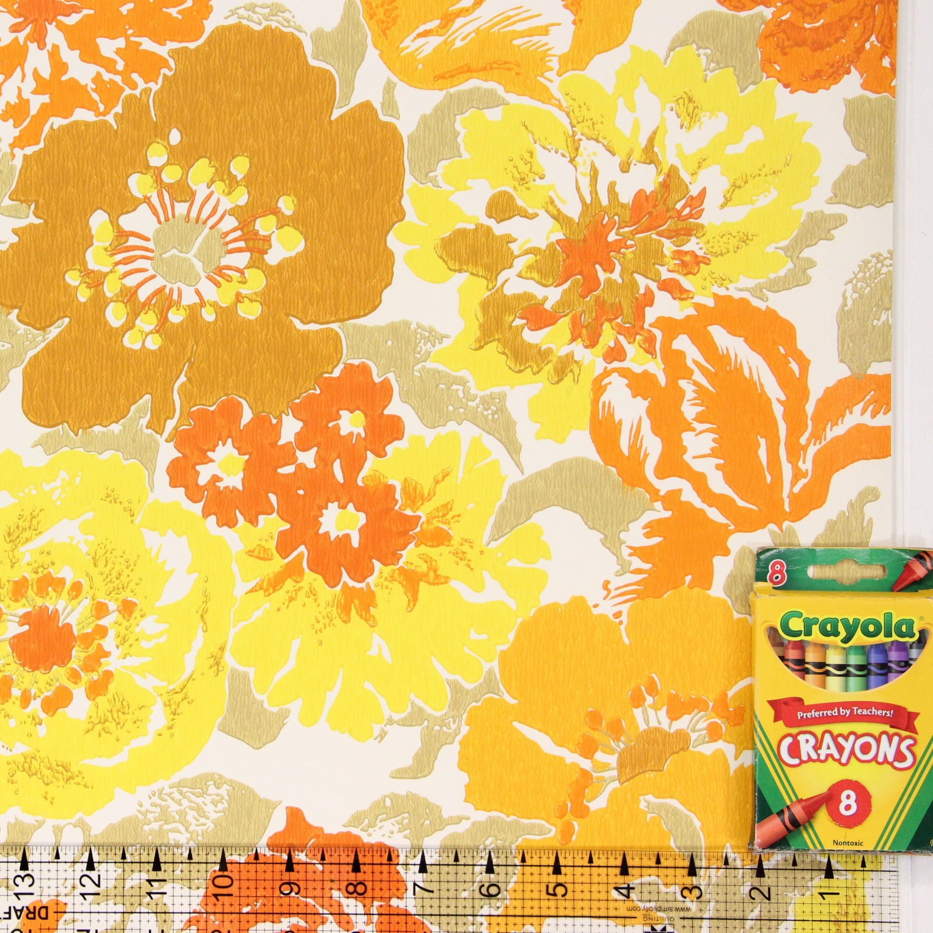 1970s Vintage Wallpaper Retro Brown Orange and Yellow Flowers - Rosie's ...
