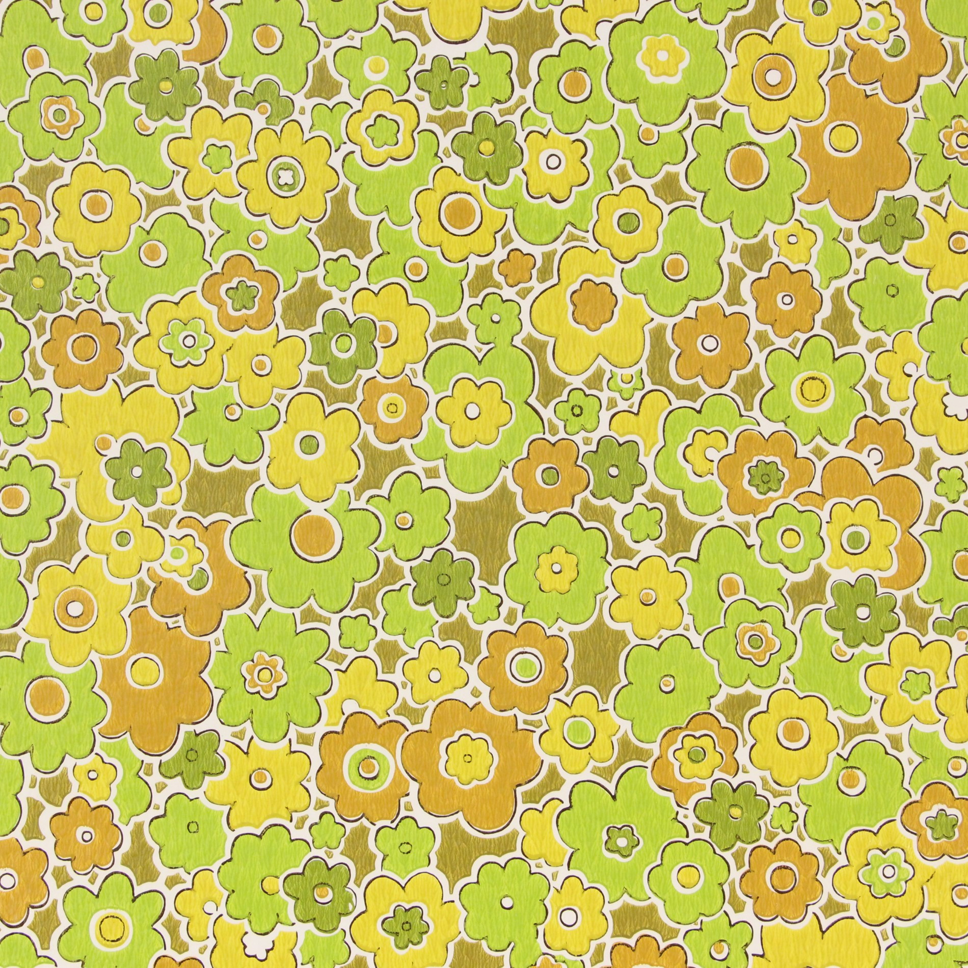1970s Vintage Wallpaper Retro Yellow and Green Flowers - Rosie's ...