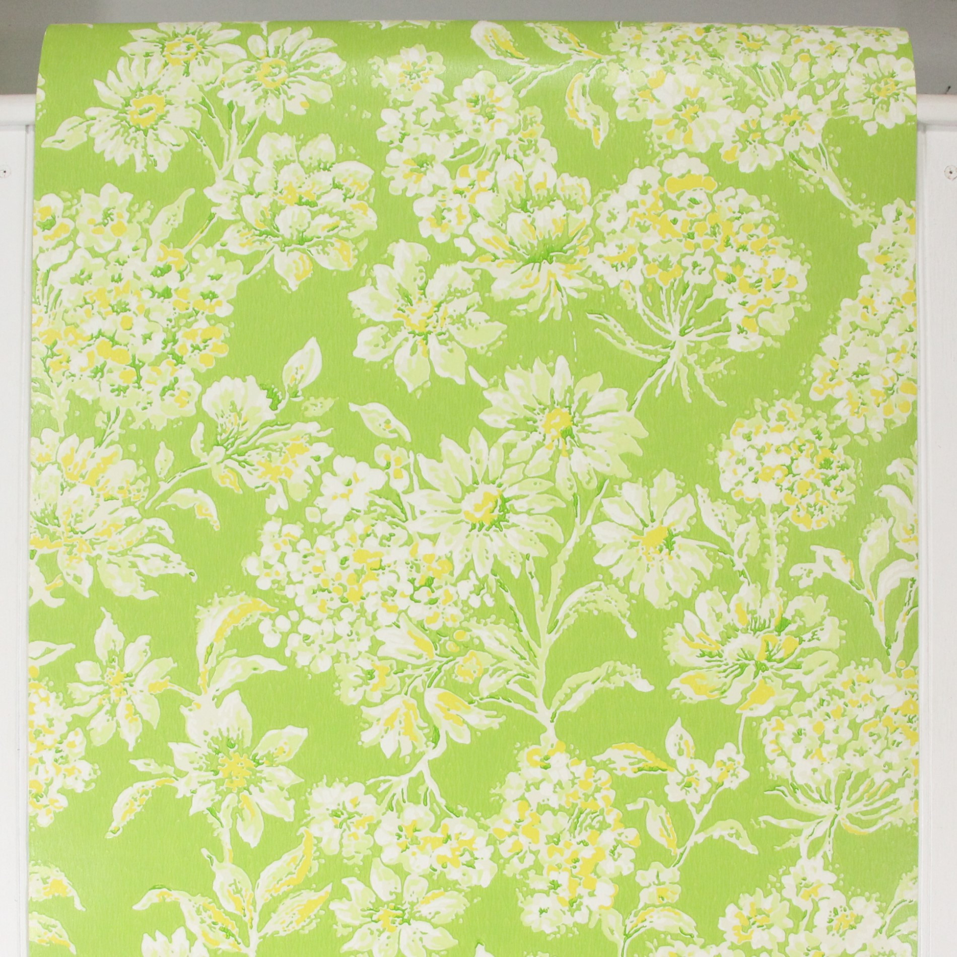1970s Retro Vintage Wallpaper Yellow Flowers on Green - Rosie's Vintage ...