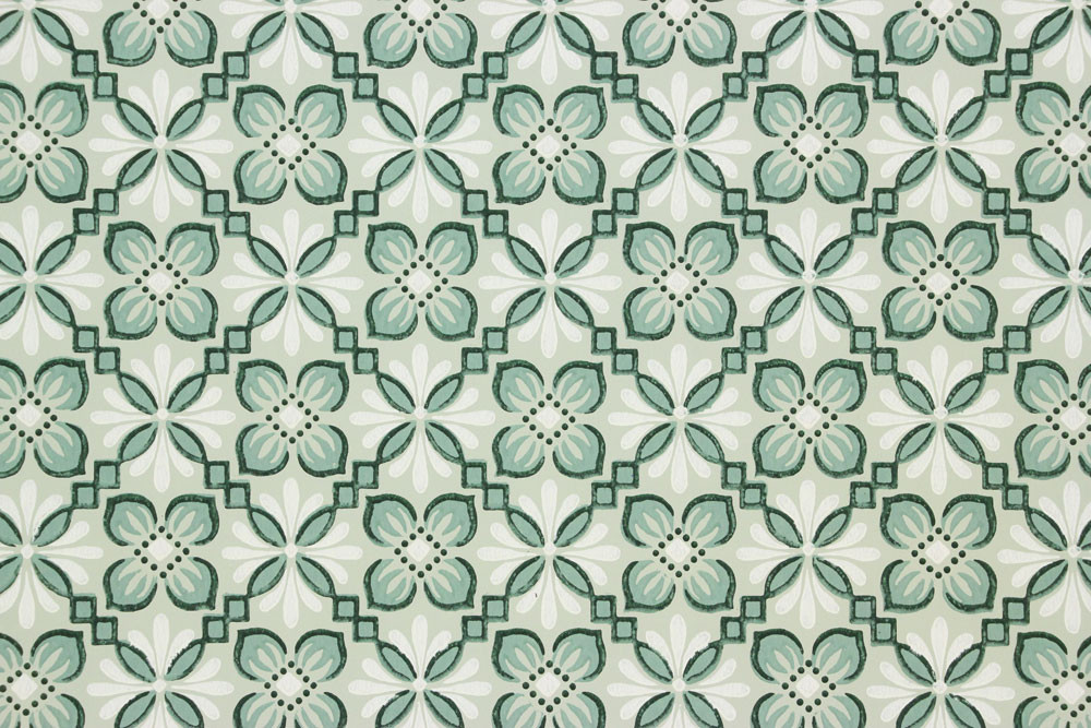 1940s vintage wallpaper green on green geometric