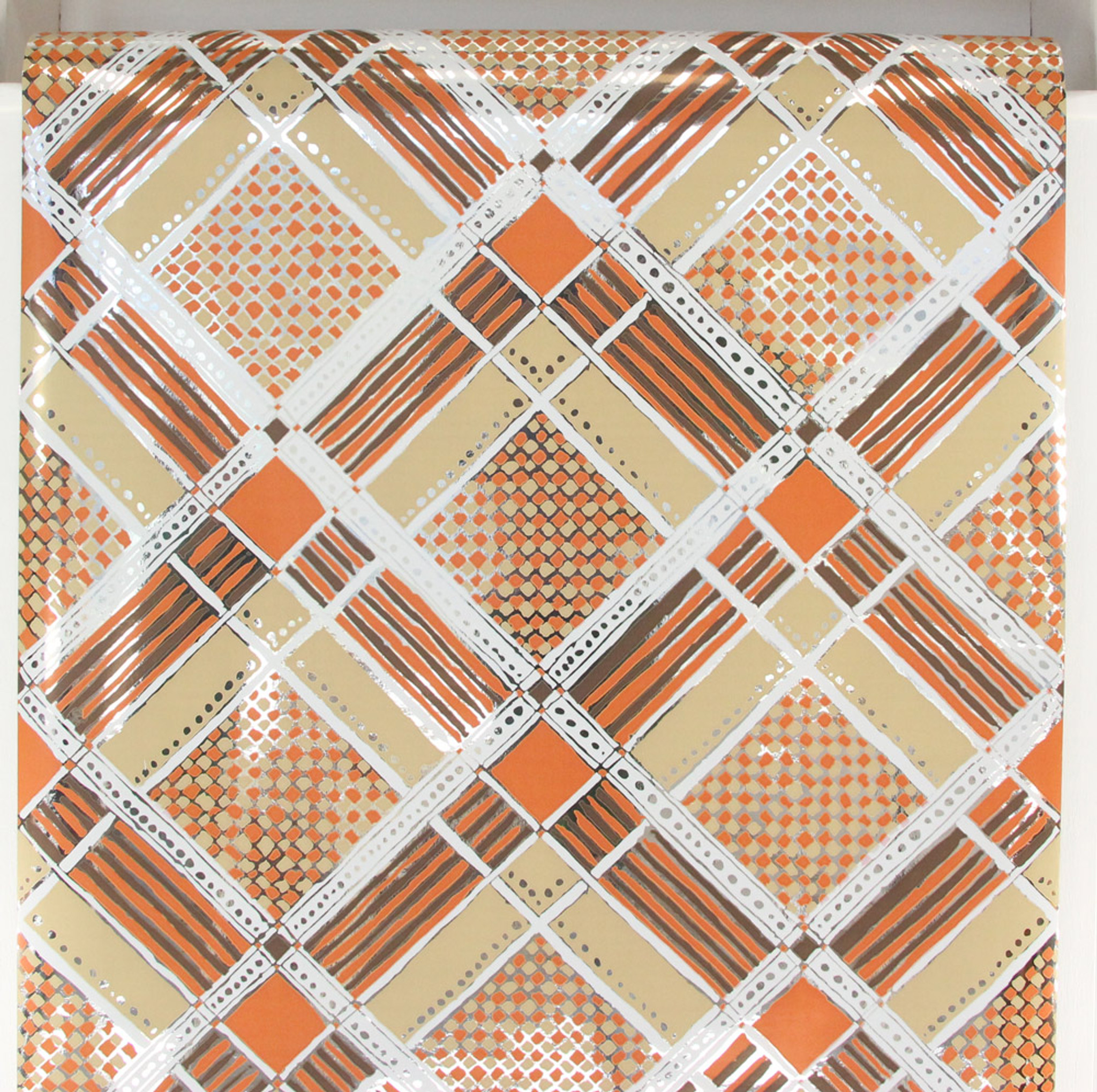 1970s Retro Vintage Wallpaper Mylar Orange And Brown Rosie S