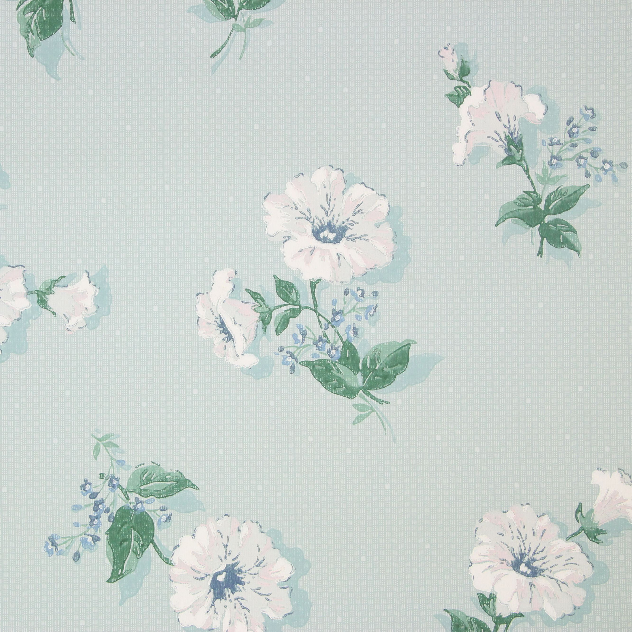 1940s Vintage Wallpaper White Flowers on Small Blue Check - Rosie's Vintage  Wallpaper