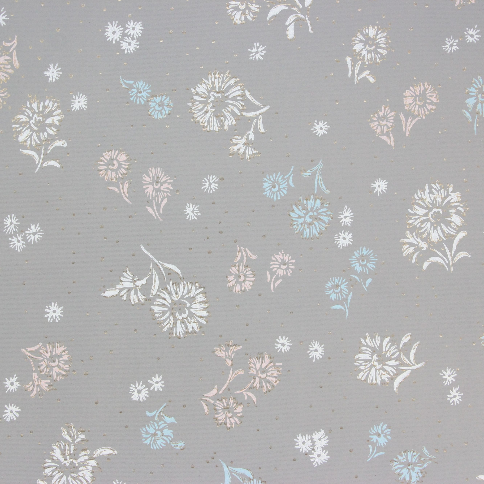 1940s Vintage Wallpaper White Blue Flowers On Gray Rosie S Vintage Wallpaper