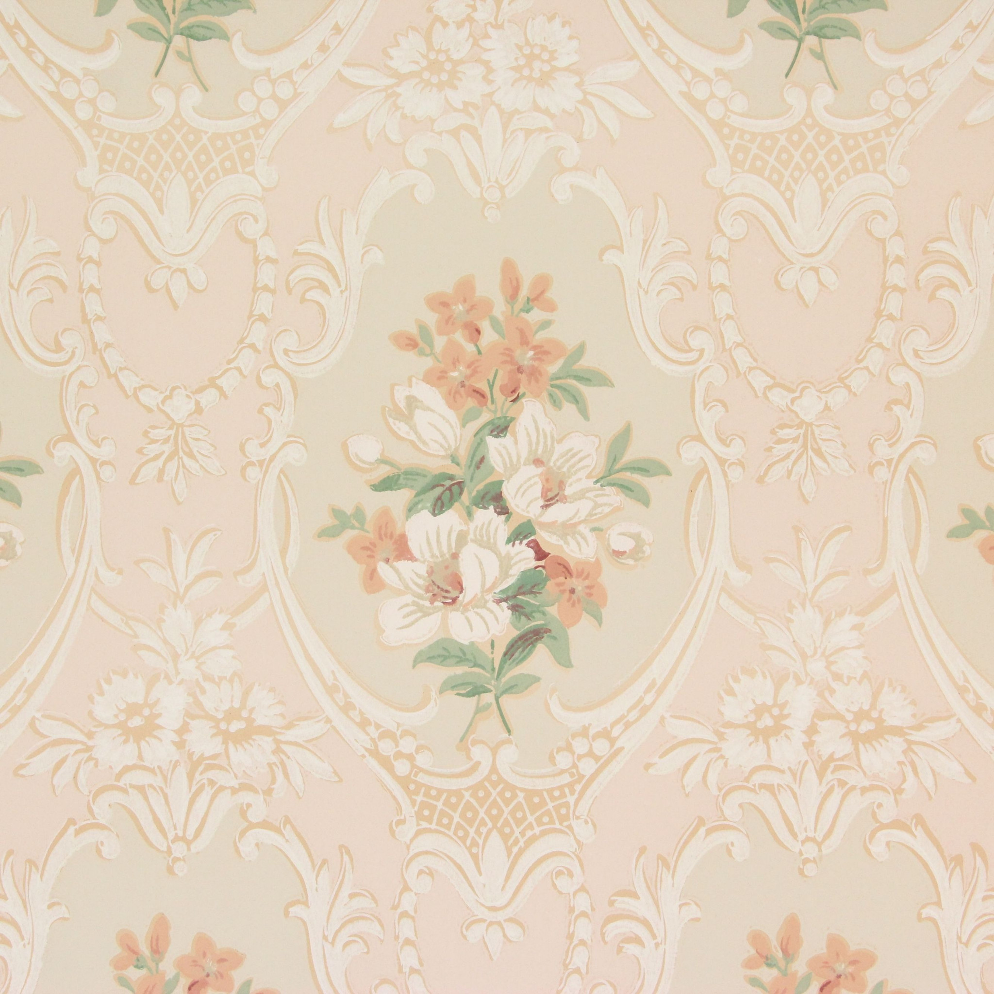 1930s Vintage Wallpaper Peach White Bouquets Rosie S Vintage Wallpaper