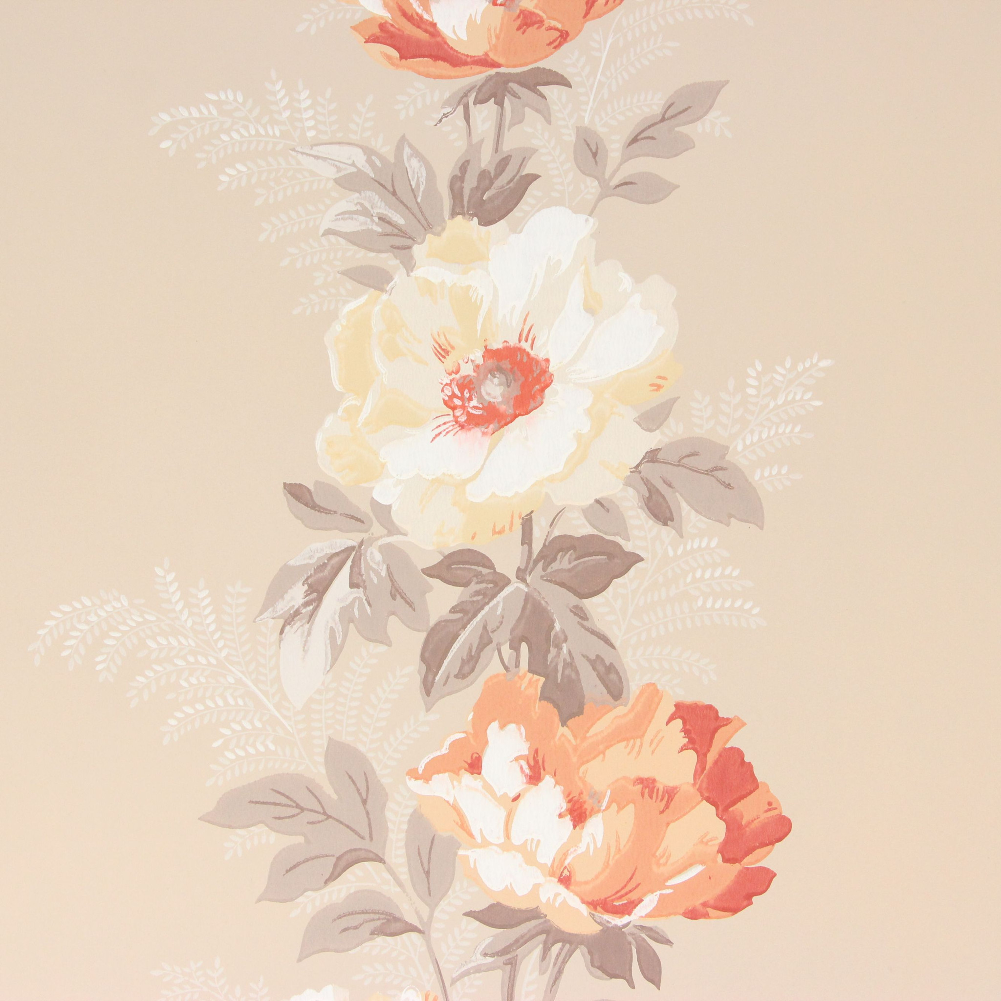 1940s Vintage Wallpaper White Orange White Flowers on Peach - Rosie's Vintage  Wallpaper