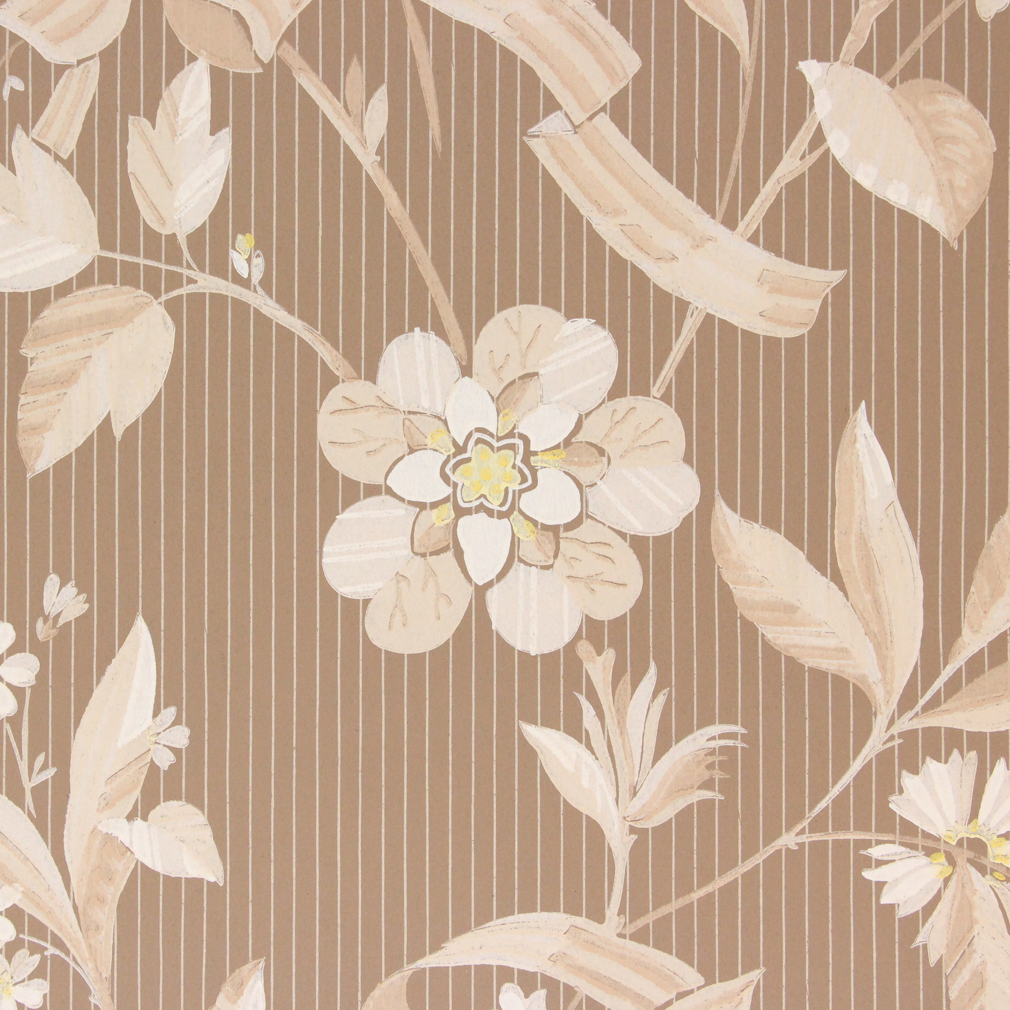 1940s Vintage Wallpaper White Floral on Brown - Rosie's Vintage Wallpaper