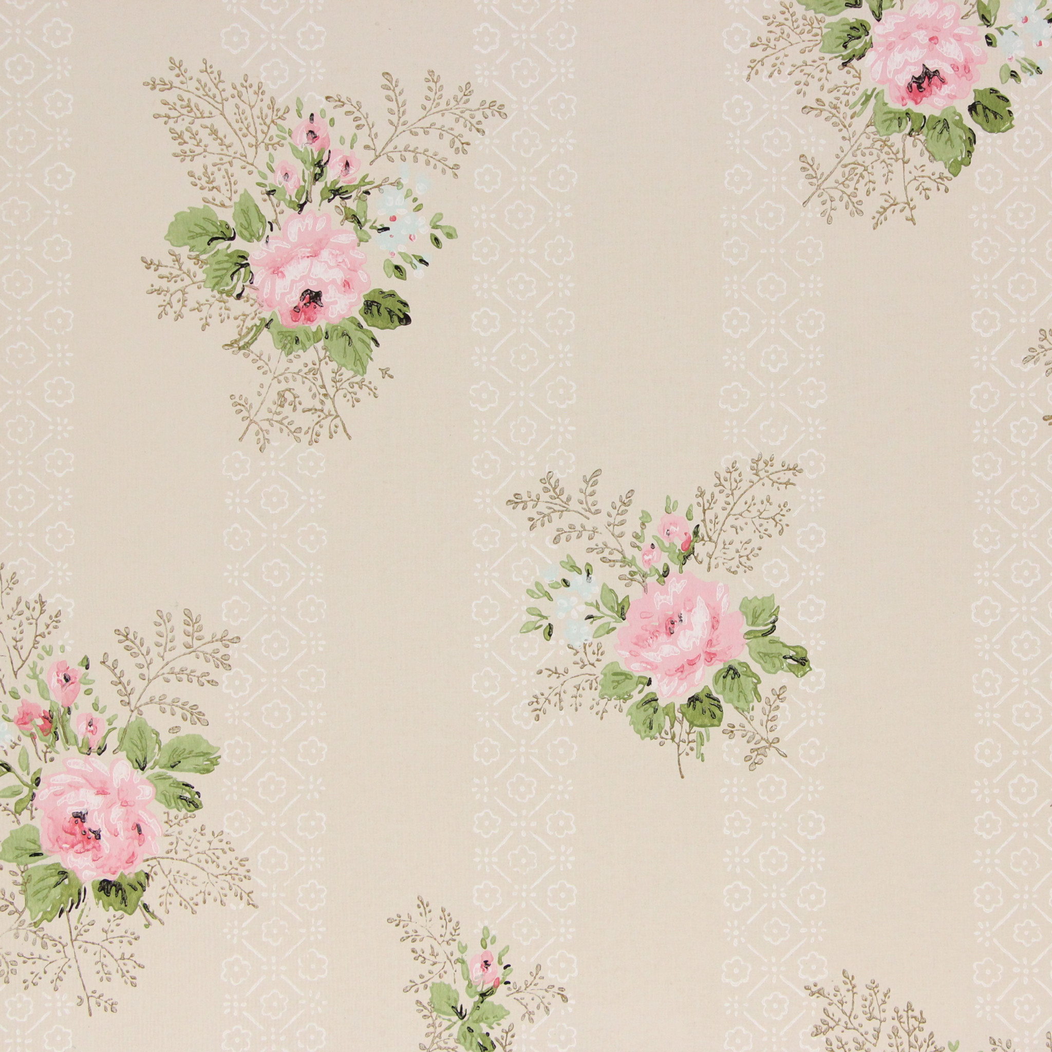 1960s Vintage Wallpaper Pink Rose on Beige Lace Stripe - Rosie's Vintage  Wallpaper