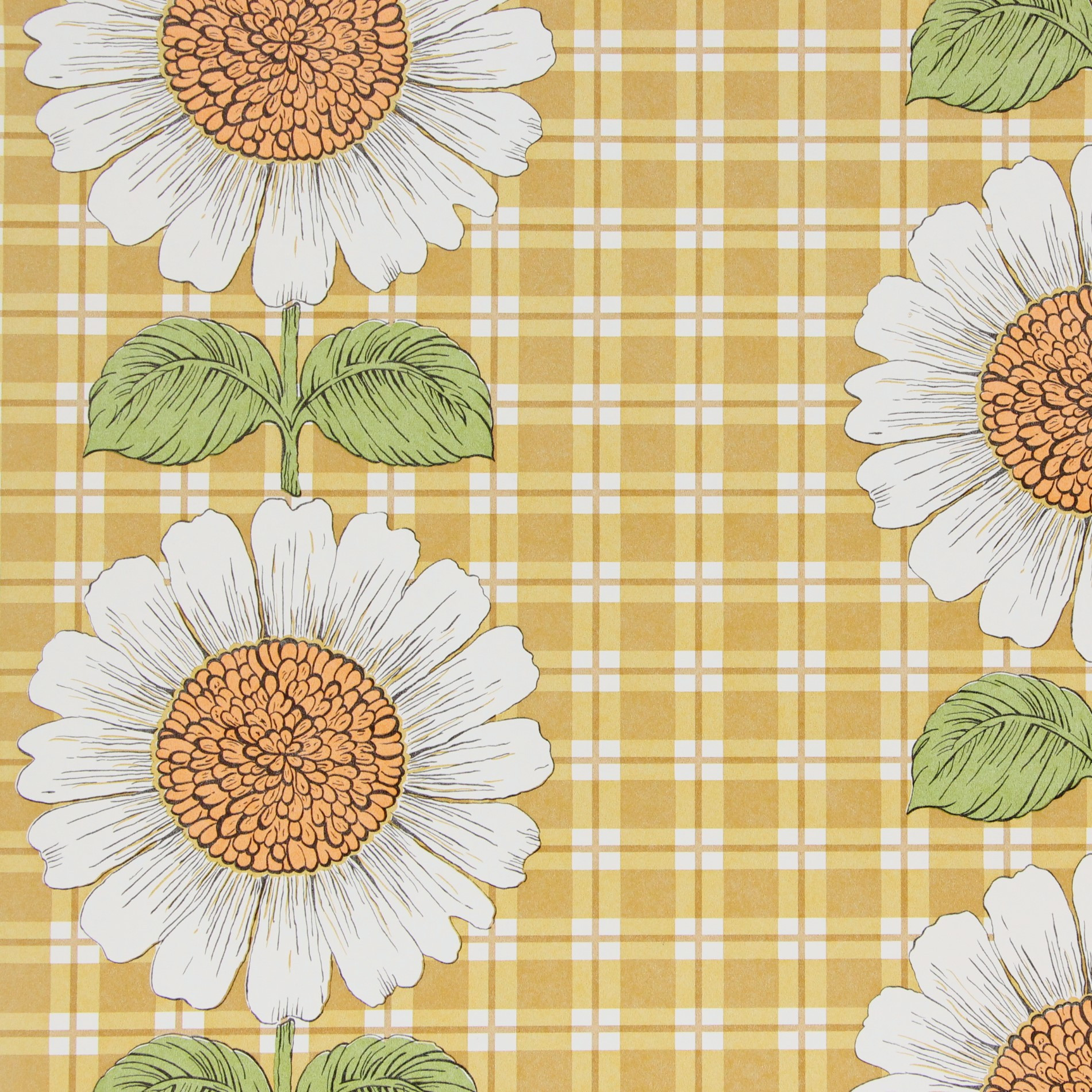 1970s Vintage Wallpaper Orange and Brown Plaid - Rosie's Vintage Wallpaper