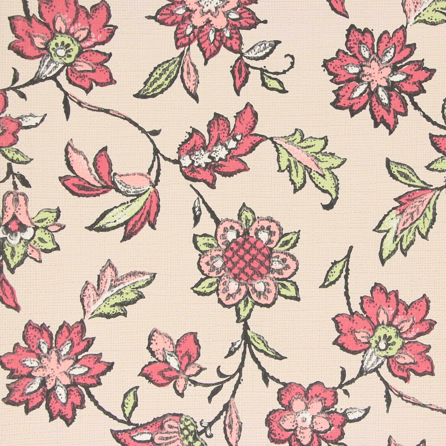 1970s Vintage Wallpaper Pink and Green Flowers - Rosie's Vintage Wallpaper