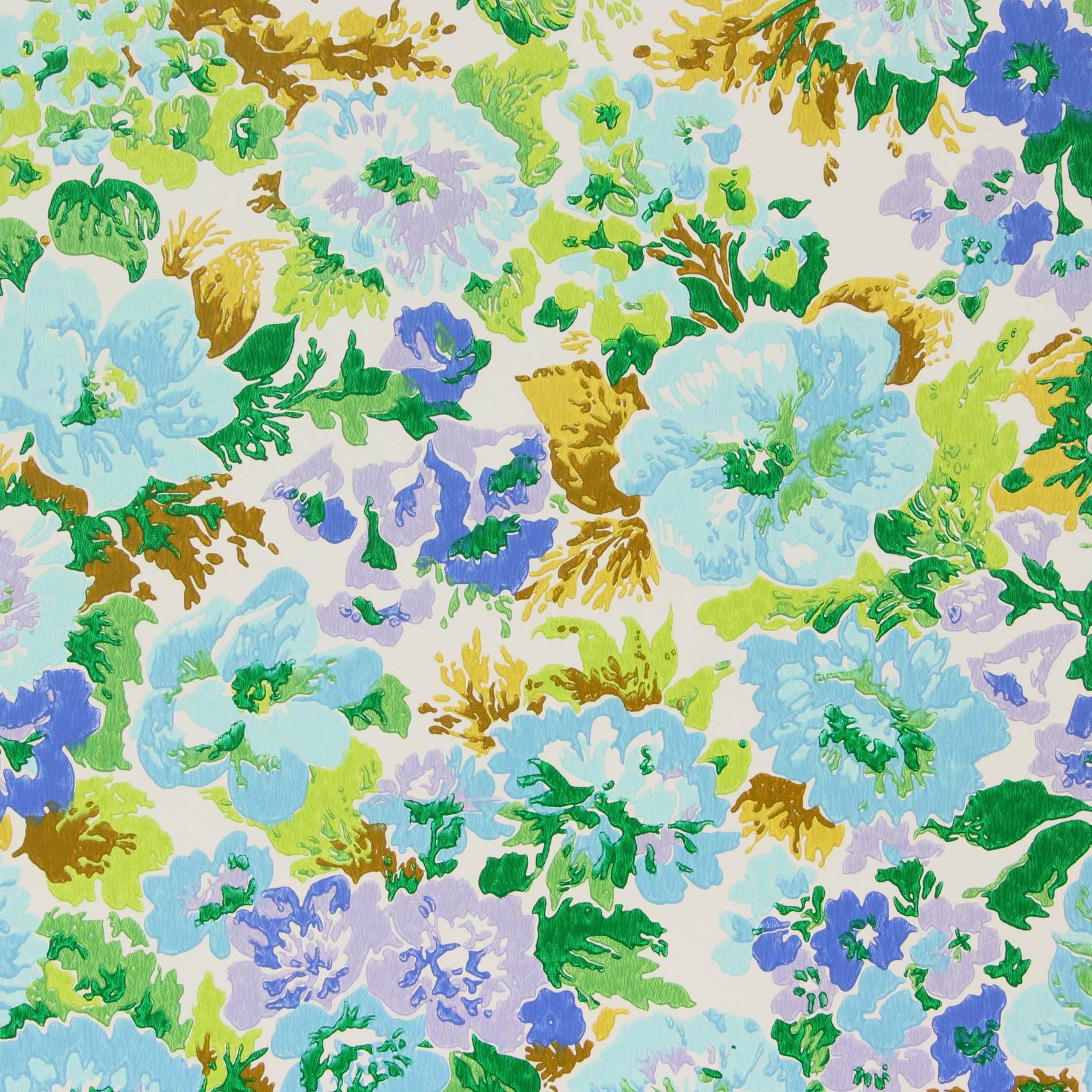 1970s Vintage Wallpaper Retro Blue and Aqua Flowers - Rosie's Vintage ...