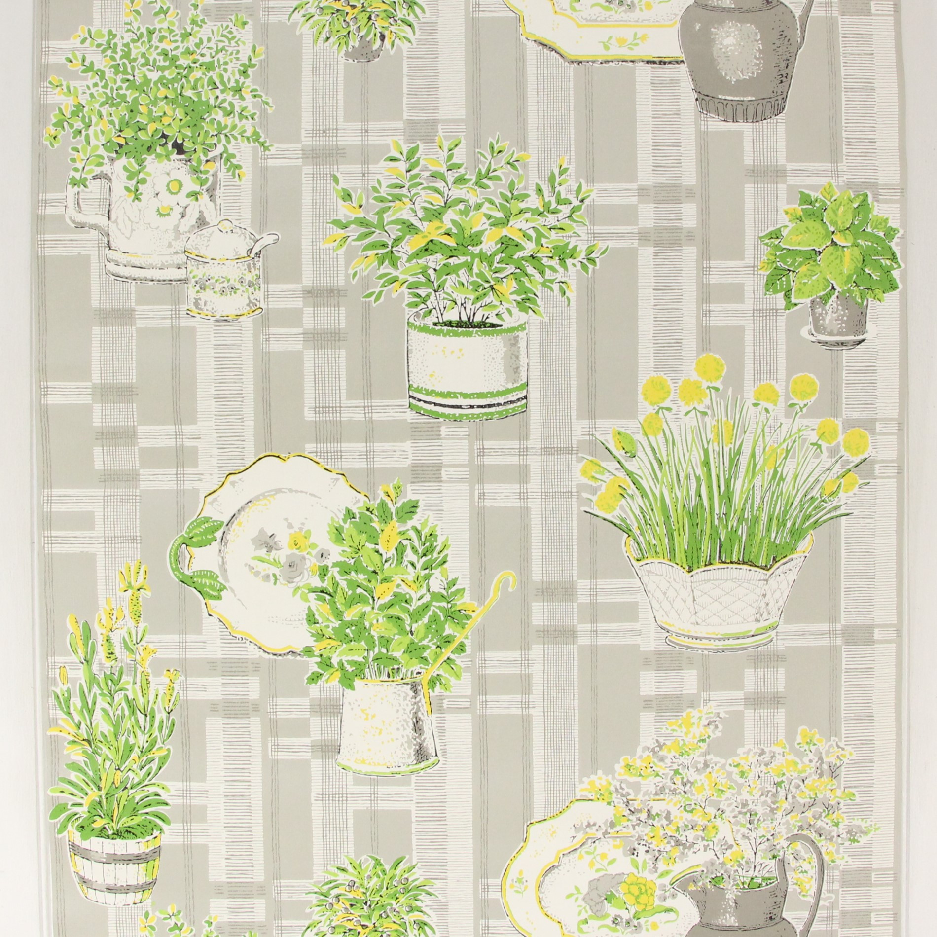 1970s Vintage Wallpaper Yellow Flowers on Gray - Rosie's Vintage Wallpaper