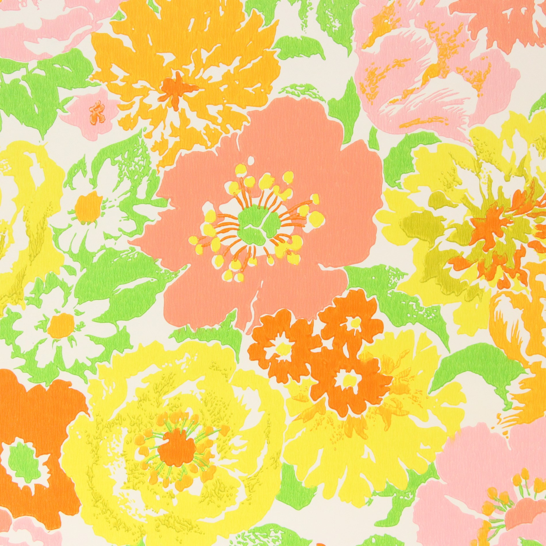 1970s Retro Vintage Wallpaper Pink Yellow Green Flowers - Rosie's ...