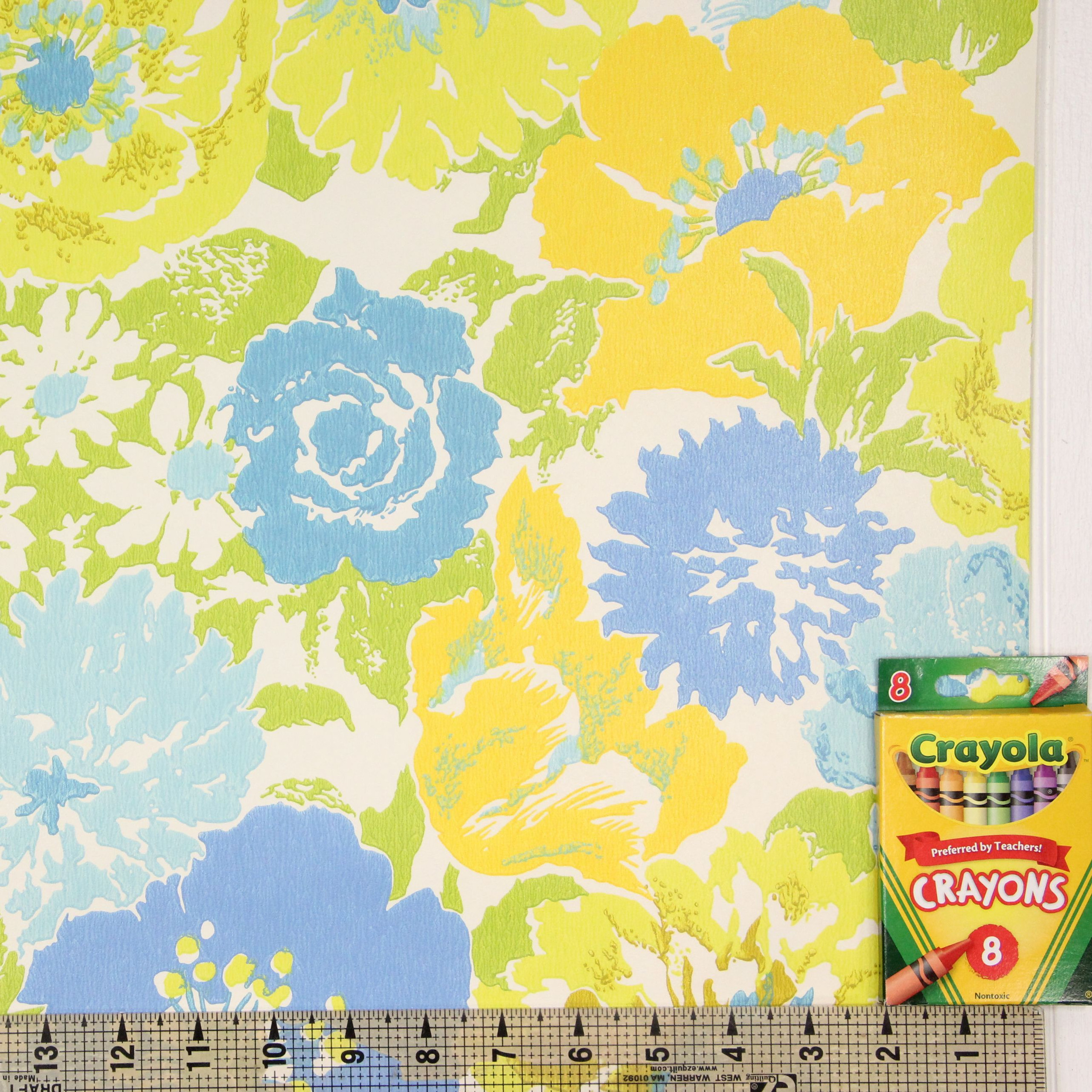 1970s Retro Vintage Wallpaper Blue Yellow Flowers - Rosie's Vintage ...