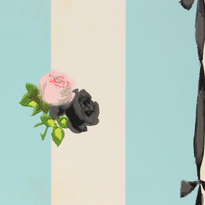 1950s Vintage Wallpaper Pink Black Rose Black Ribbon