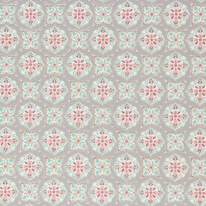 1940s Vintage Wallpaper Pink Turquoise Geometric on Gray