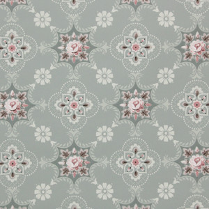 1940s Vintage Wallpaper Pink Rose Geometric on Green