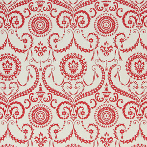 1960s Vintage Wallpaper Red Medallions and Scrolls