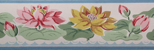 Imperial Vintage Wallpaper Border Water Lily on White