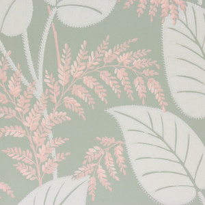 1950s Vintage Wallpaper Pink White Leaves on Green