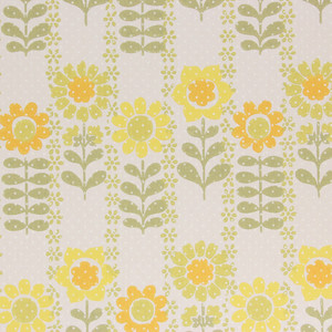 1970s Vintage Wallpaper Retro Yellow and Green Flowers