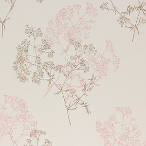 1960s Vintage Wallpaper Pink Brown Flowers on Beige