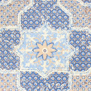 1970s Retro Vintage Wallpaper Blue and Beige Geometric Floral