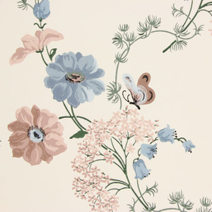 1950s Vintage Wallpaper Thomas Strahan Pink Blue Flowers Butterflies