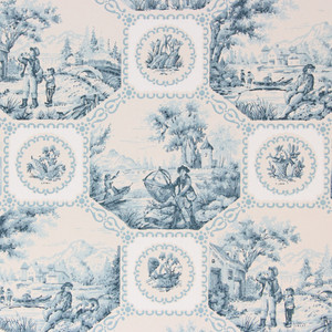 1950s Vintage Wallpaper Blue Tile Scenic