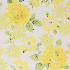 1960s Vintage Wallpaper Yellow Flowers on White