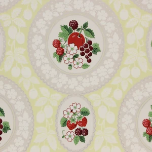 1940s Vintage Wallpaper Apples Berries on Yellow