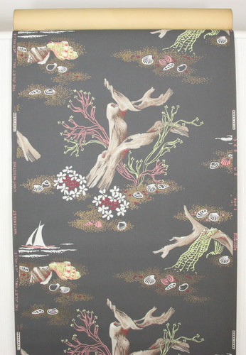 1940s Vintage Wallpaper Driftwood and Sea Shells