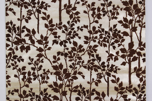 1970s Vintage Wallpaper Brown Flock Leaves Stems